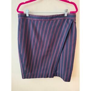 J. Crew Blue & Red Striped Faux Wrap Skirt Size 12